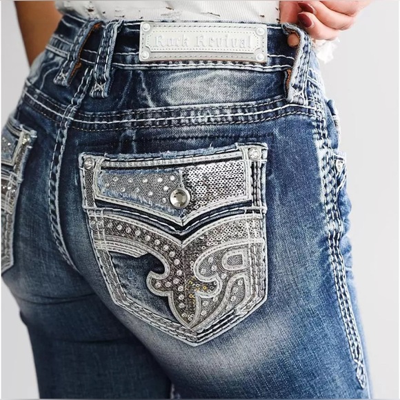Rock Revival Denim - Rock Revival Amber Low Rise Light Wash Bootcut Jeans Size 23/32 Worn Once
